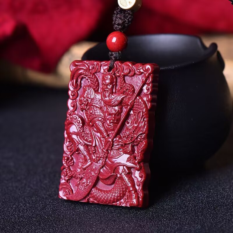 含辰砂工艺品关公雕刻吊坠男女款挂坠毛衣链项链