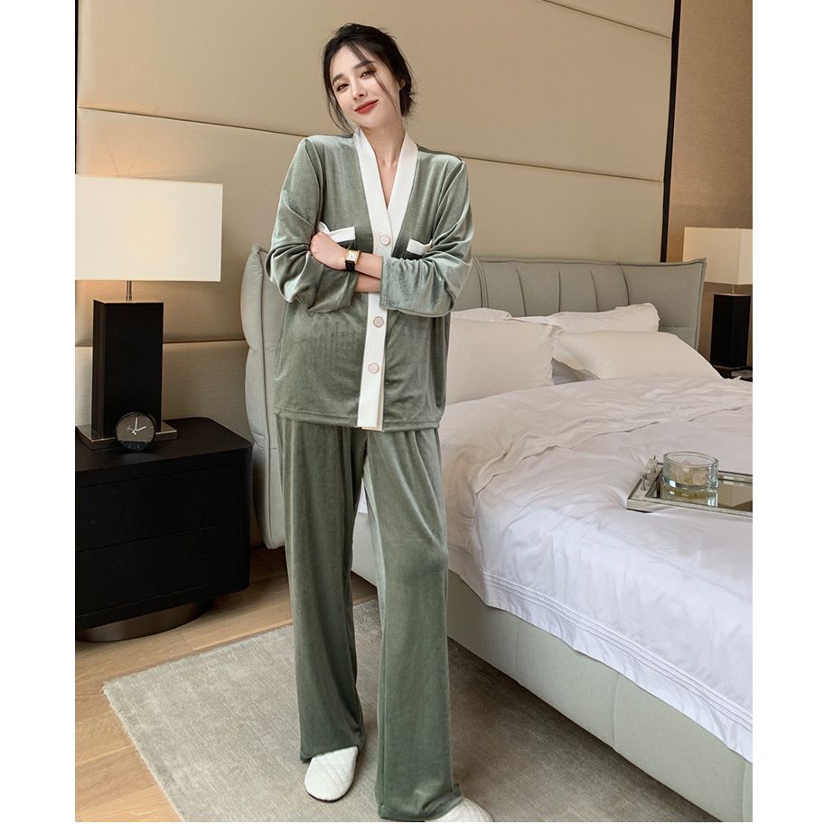 清仓！法式丝绒两件套高级感睡衣女秋冬新款长袖长裤可外穿家居服
