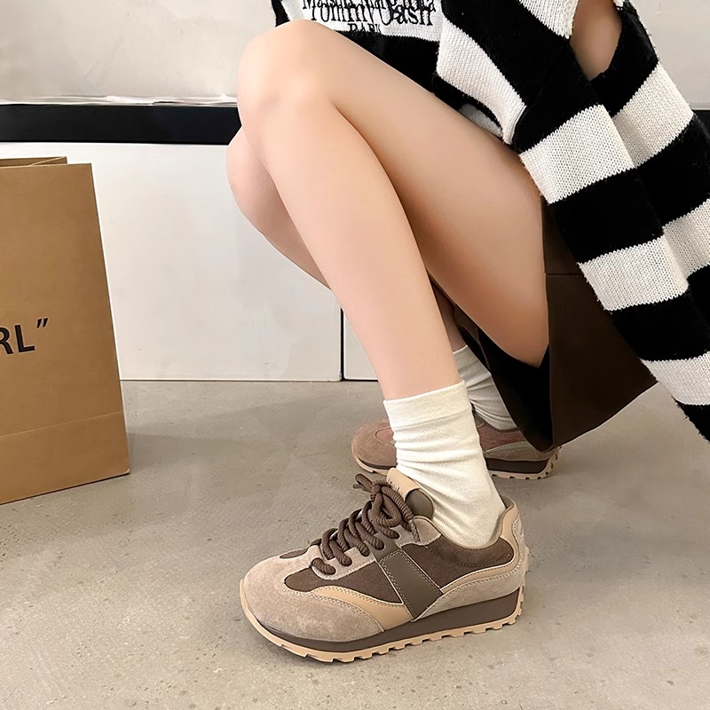 无品牌品牌厚底老爹鞋女款2023新款秋冬季百搭反绒德训鞋子休动鞋