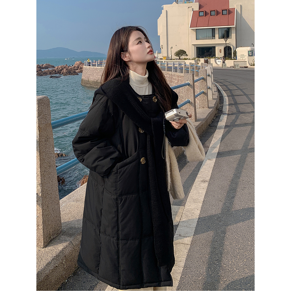 艾格丽芙琳长款棉服女冬季oversize针织帽棉衣外套设计感棉袄加厚