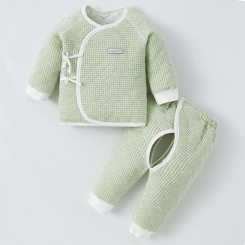 新生婴儿衣服秋冬纯棉内衣打底夹棉0和尚3月分体初生宝宝保暖套装