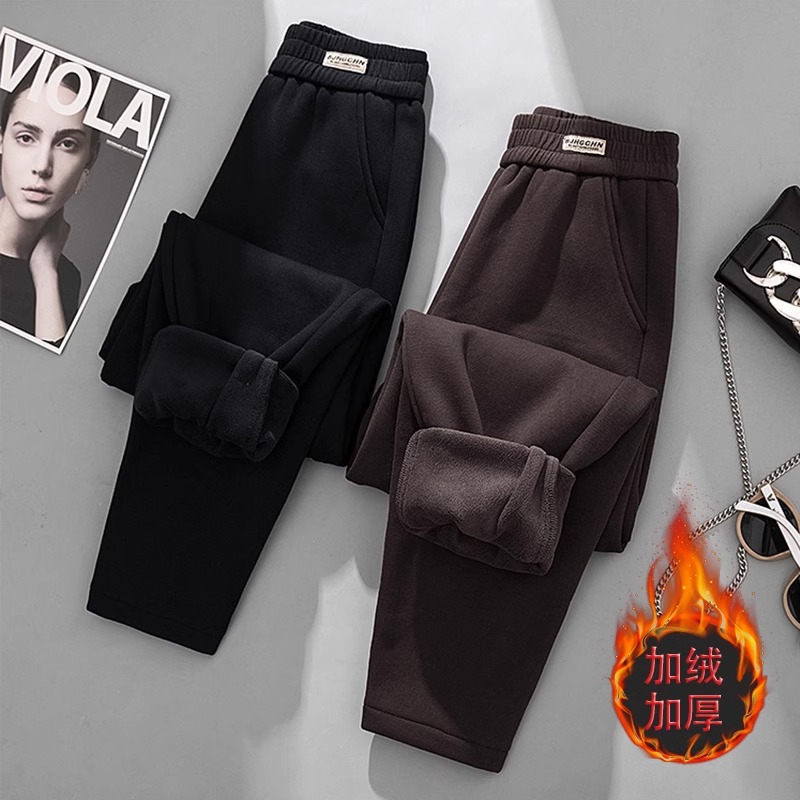 酷林森琪加绒加厚裤子2023新款爆款女卫裤秋冬大码哈伦萝卜老爹裤