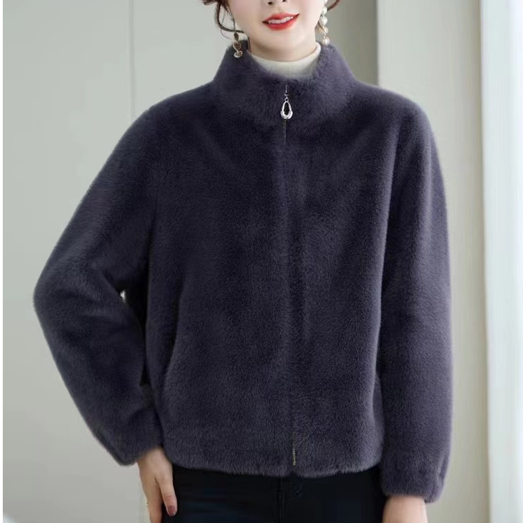 冬季休闲纯色短款立领气质拉链款韩版短款保暖外套女士休闲外套