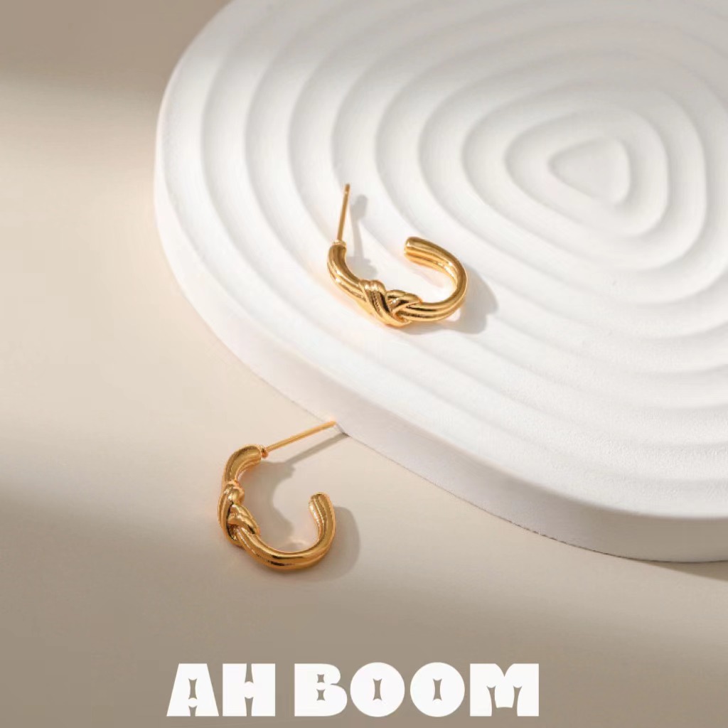 铜合金耳饰 编织纽结中古时尚小众气质通勤c形耳圈百搭【W11】