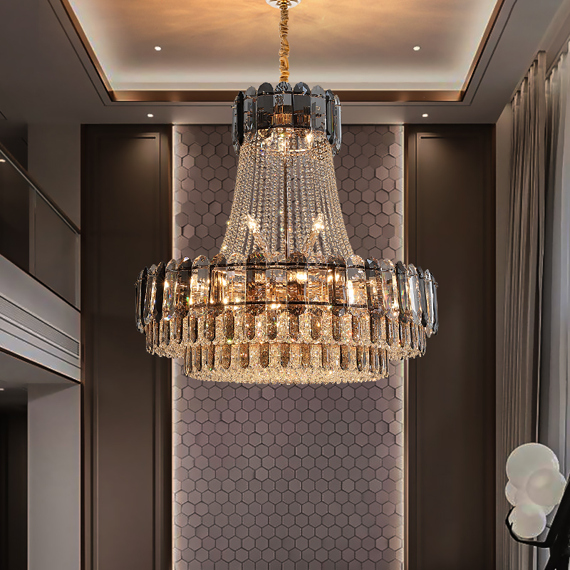 别墅复式水晶吊灯客厅大吊灯loft公寓挑高酒店工程金色楼梯长吊灯