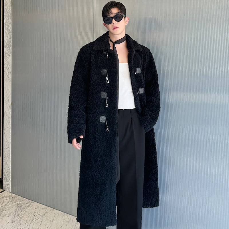 剪绒纯羊毛羊羔毛非皮毛一体真毛皮草外套男款冬过膝加长款大衣