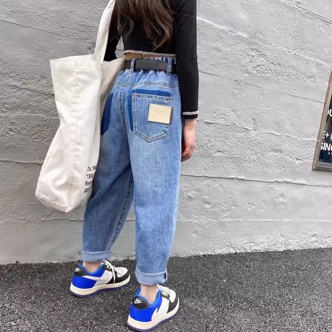 捡漏 男女童牛仔裤2025春秋季韩版休闲宽松萝卜裤哈伦裤老爹裤