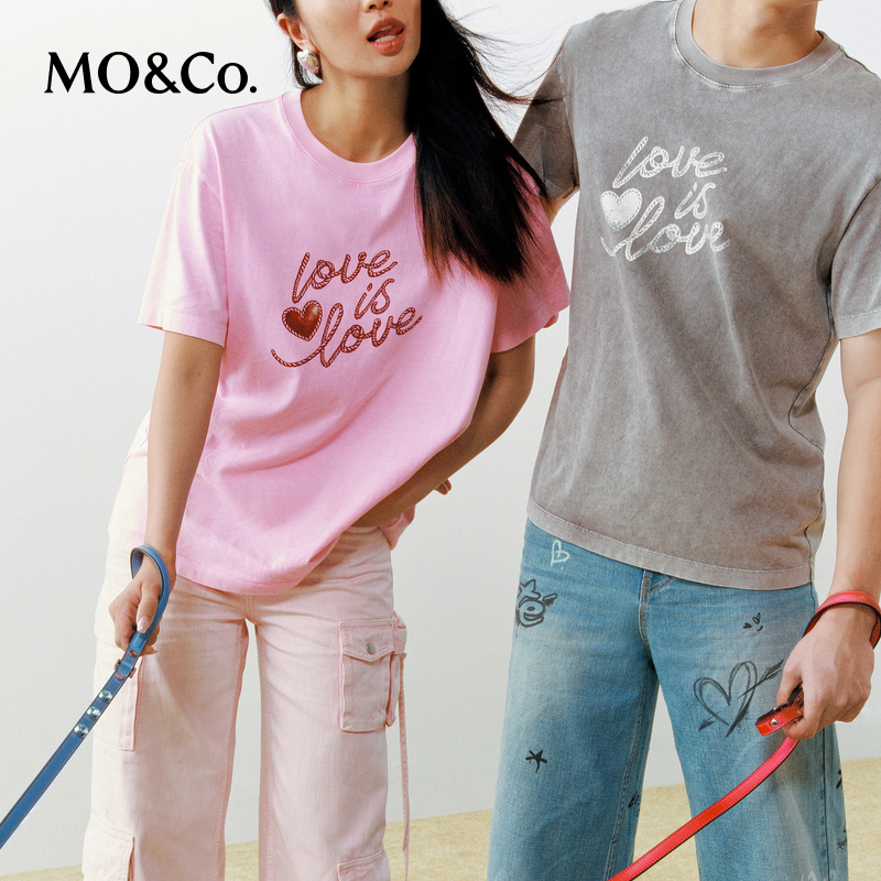 MOCO夏个性印花脏染洗褪棉质短袖圆领宽松T恤MBD2TEE017