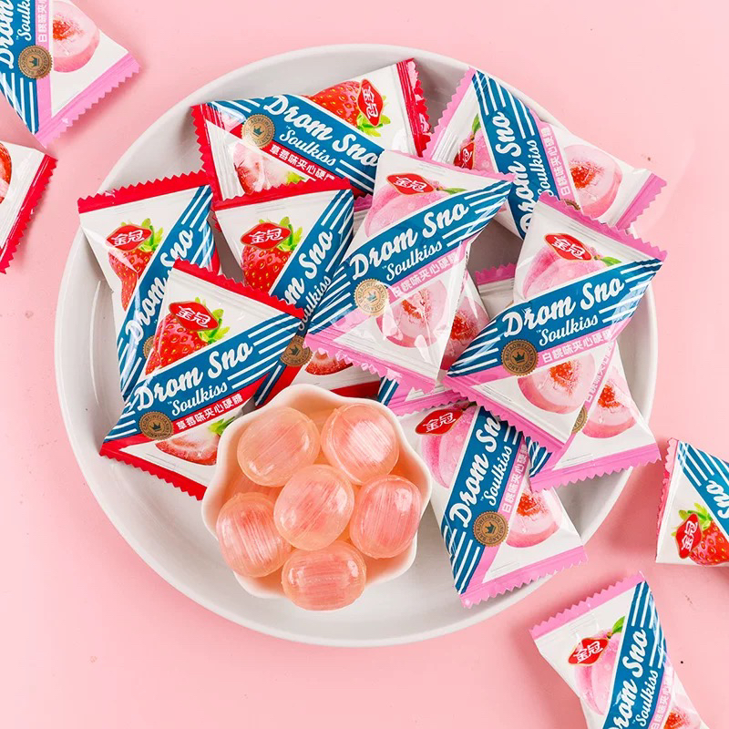 金冠芯吻夹心水果味硬糖500g草莓白桃味喜糖婚糖伴手礼年货小零食