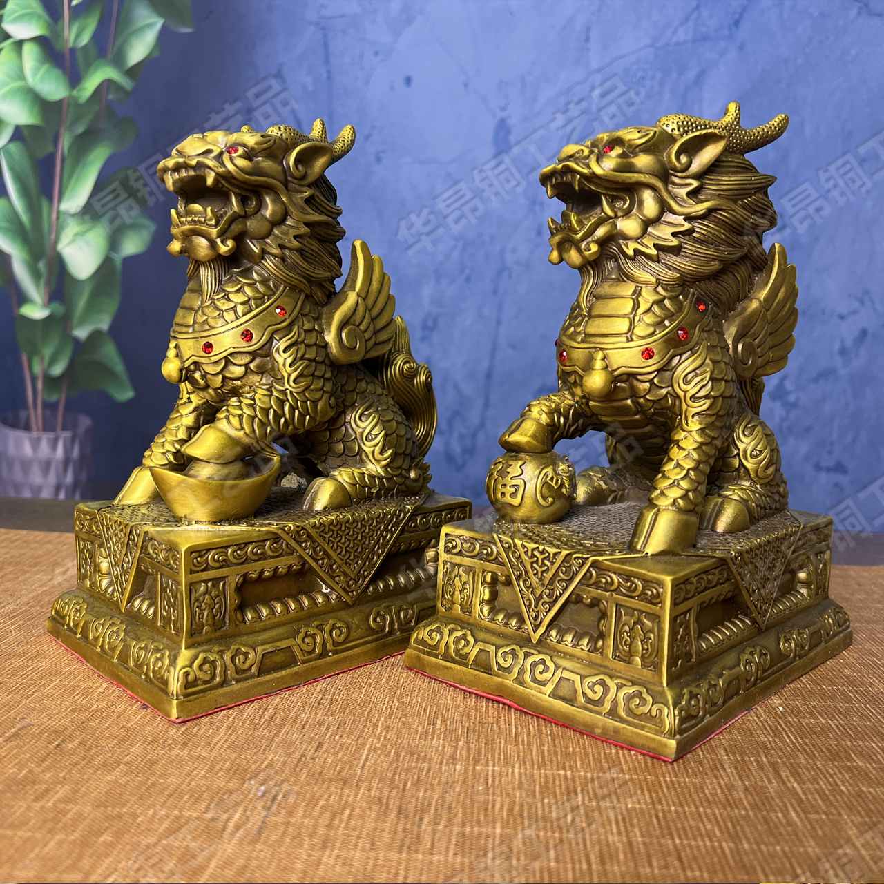 华昂工艺品 黄铜材质 方座麒麟 纯黄铜麒麟家居办公室摆件