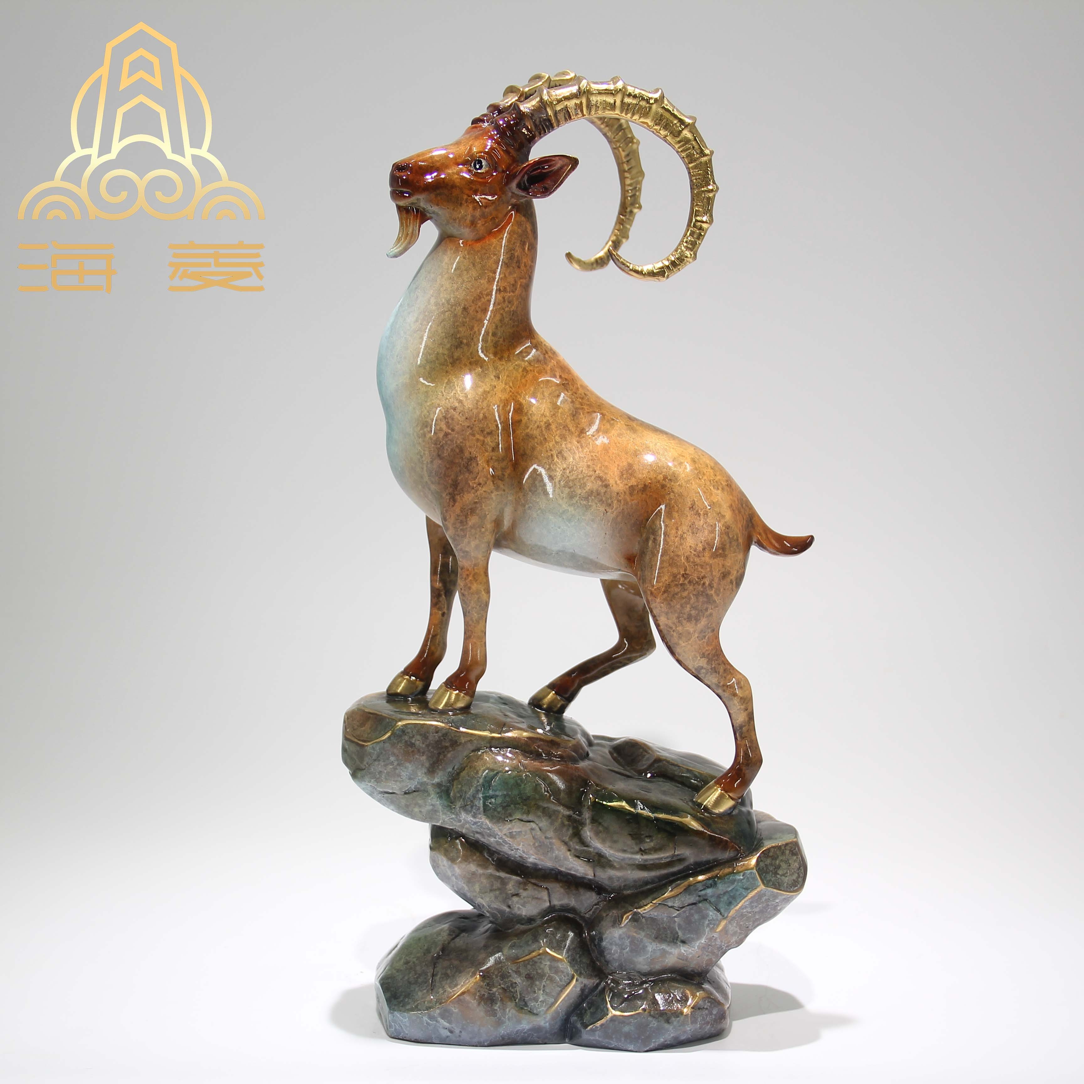 【领头羊】手工全黄铜摆件家居装饰品乔迁开业公司客厅摆件工艺品