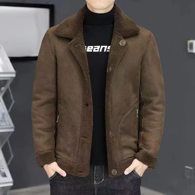 双面穿秋冬季新款男士外套皮衣加厚保暖皮毛一体休闲夹克加厚夹克