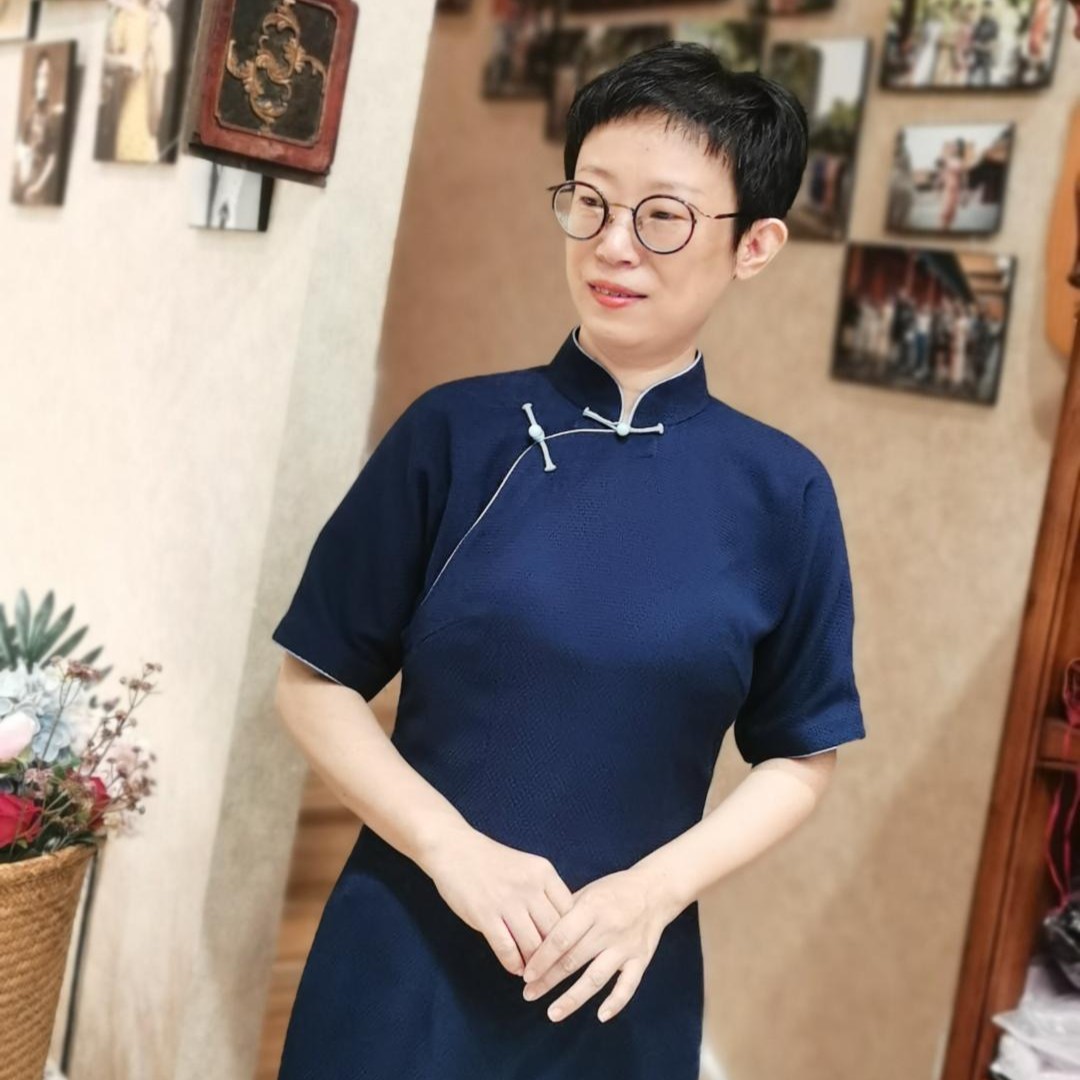 【蓝黛】灵犀坊京派旗袍秋季新款国际蓝半开襟长旗袍