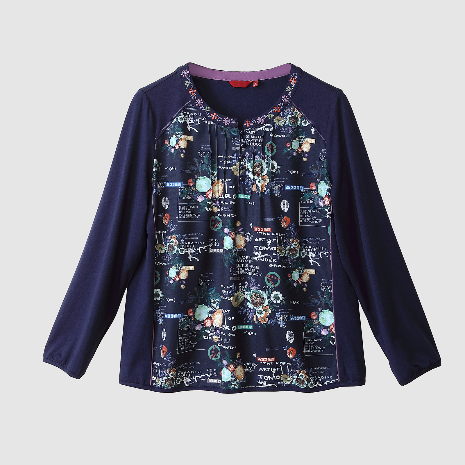 时尚棉T恤印花刺绣胖妈妈装长袖体恤衫中老年女装棉上衣绣花