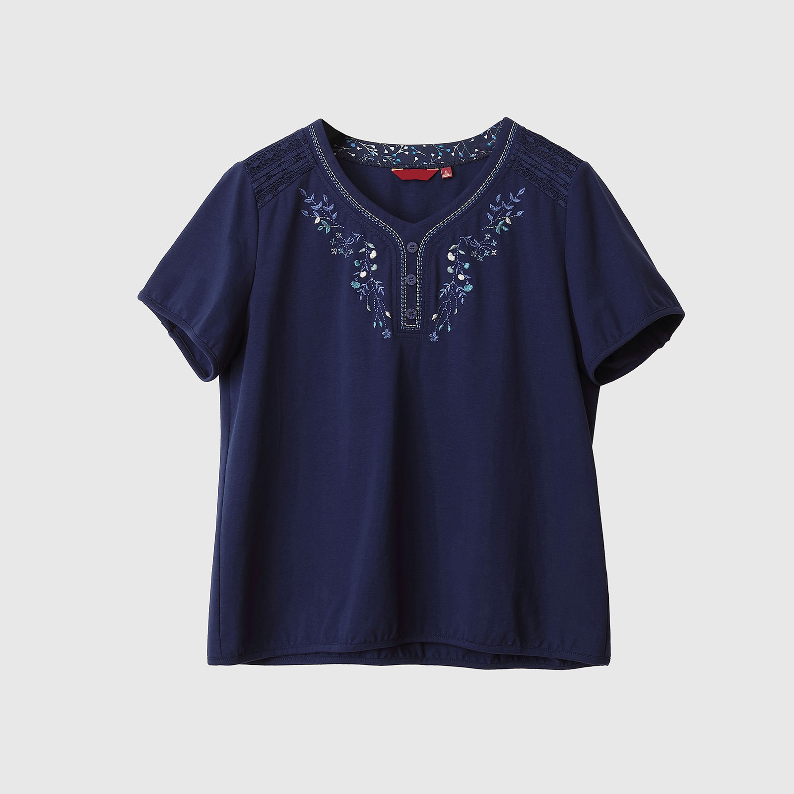 重工刺绣妈妈装棉短袖T恤中老年女装夏季棉体恤衬衣宽松大码