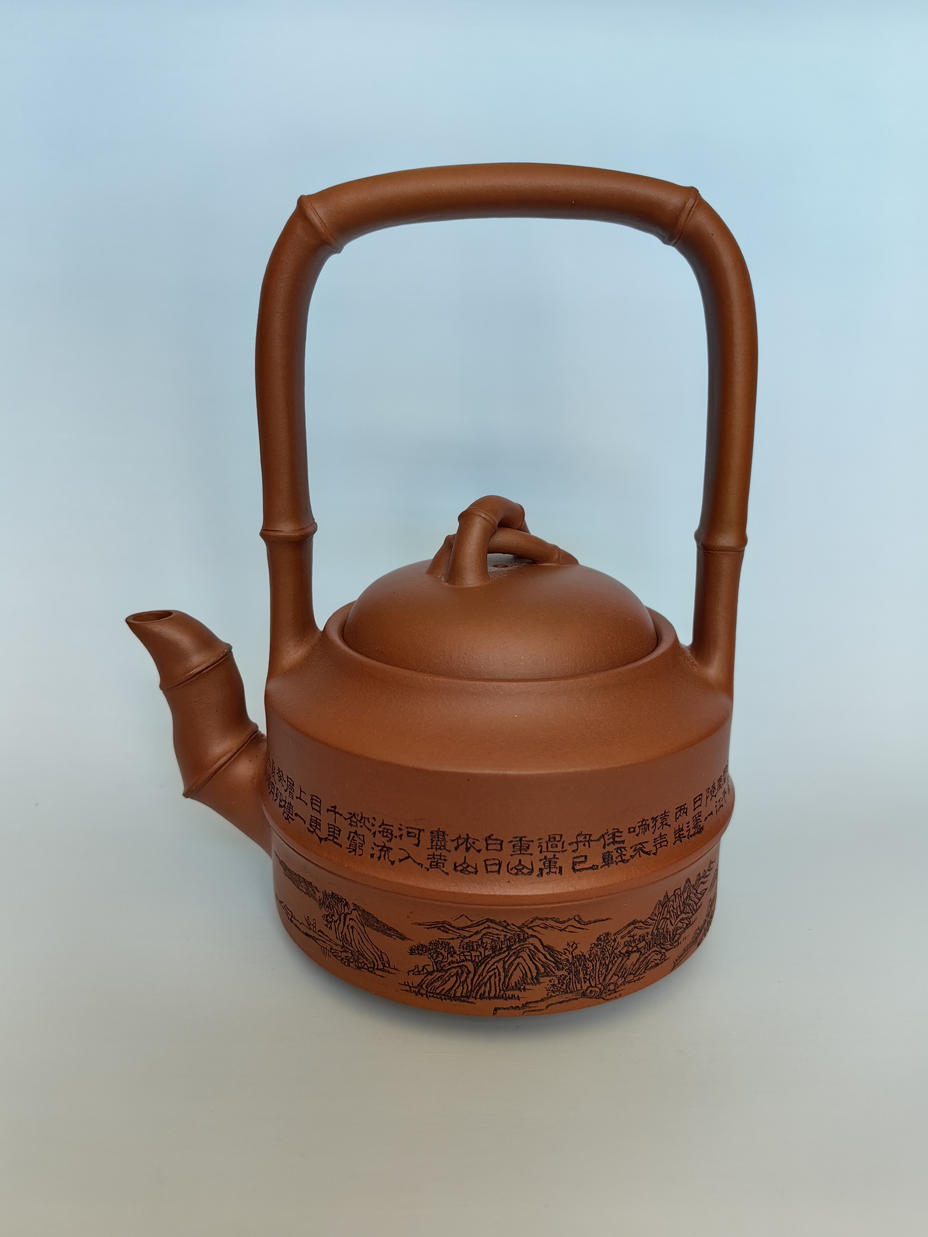 清风提梁.釆用宜兴精品泥清水泥手工制作…全手工紫砂壶竹子为题