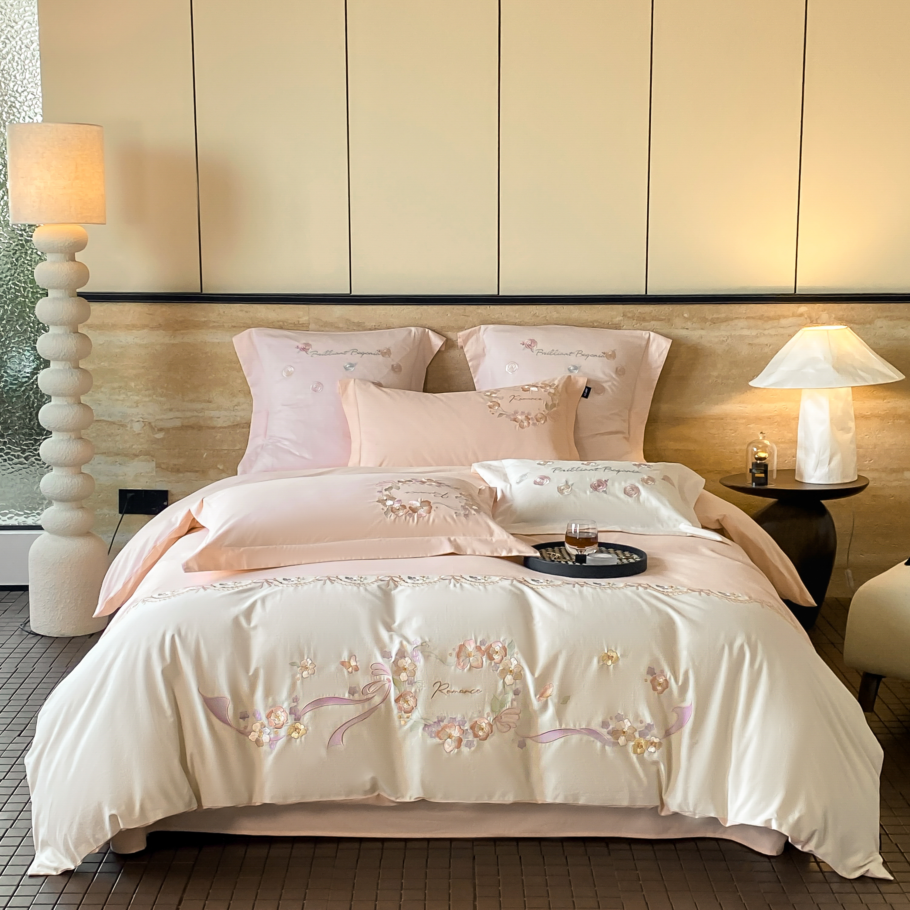 （艾菲尔-粉）全棉加厚澳棉磨毛刺绣四件套床上用品kz