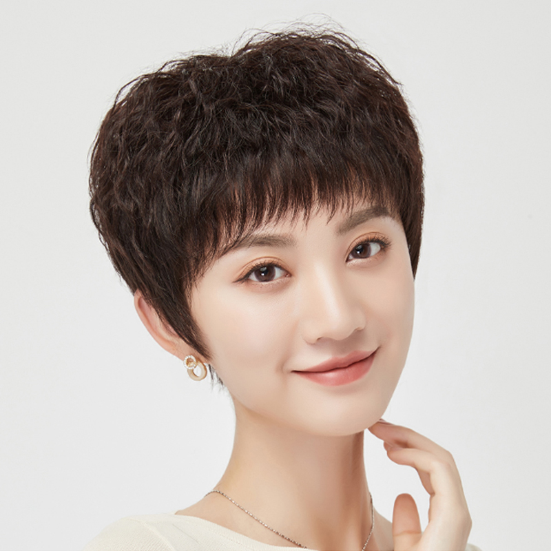 【玉米烫】精剪款全真发中老年女士短卷发持久烫真发妈妈全头发套