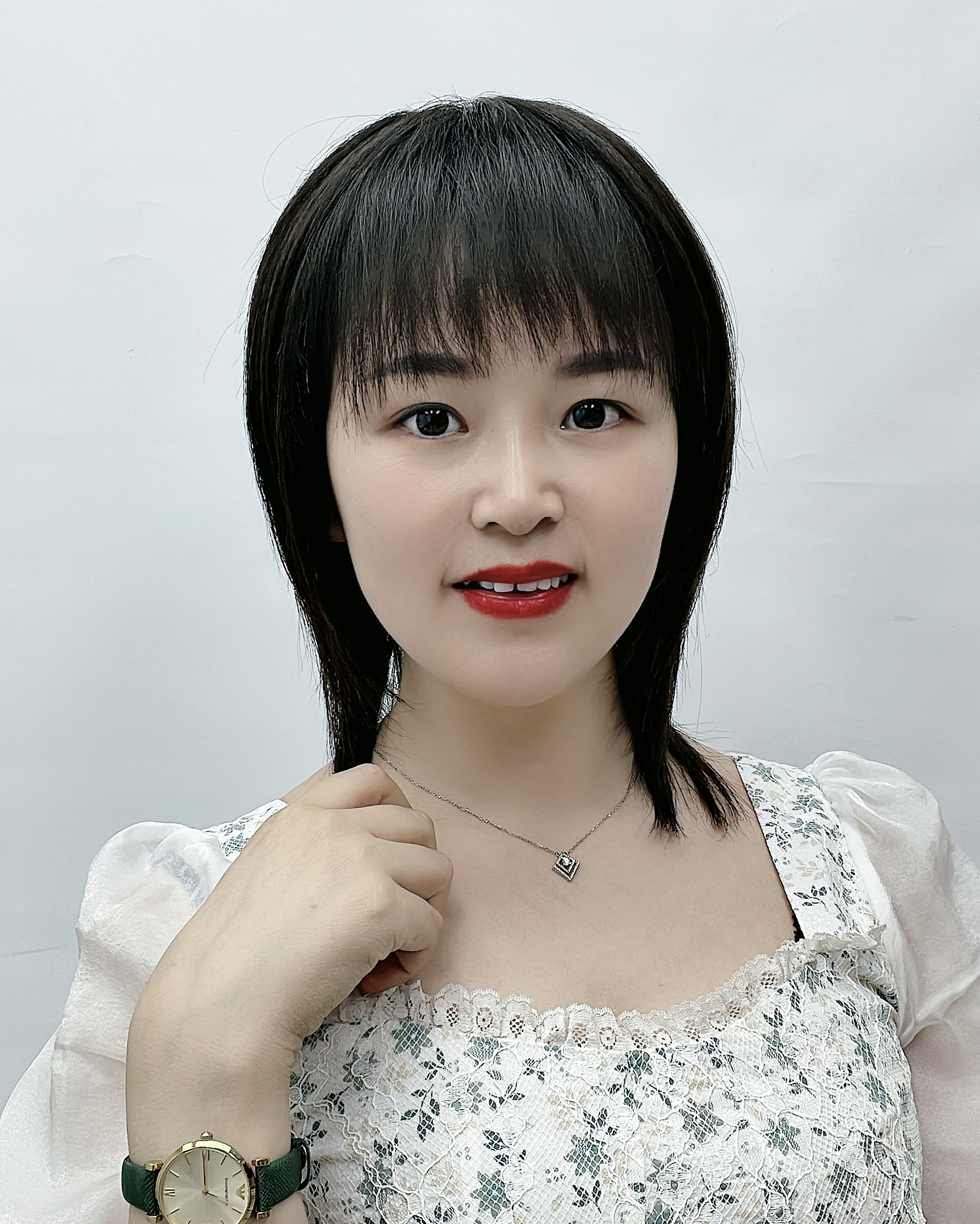 6号发型 齐碎刘海中长发碎发发型 真头发、手工钩织、量头围尺寸