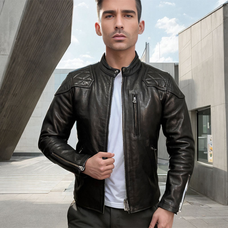 毒液头层油蜡无涂牛皮修身立领真皮皮衣男式短款夹克美式机车外套