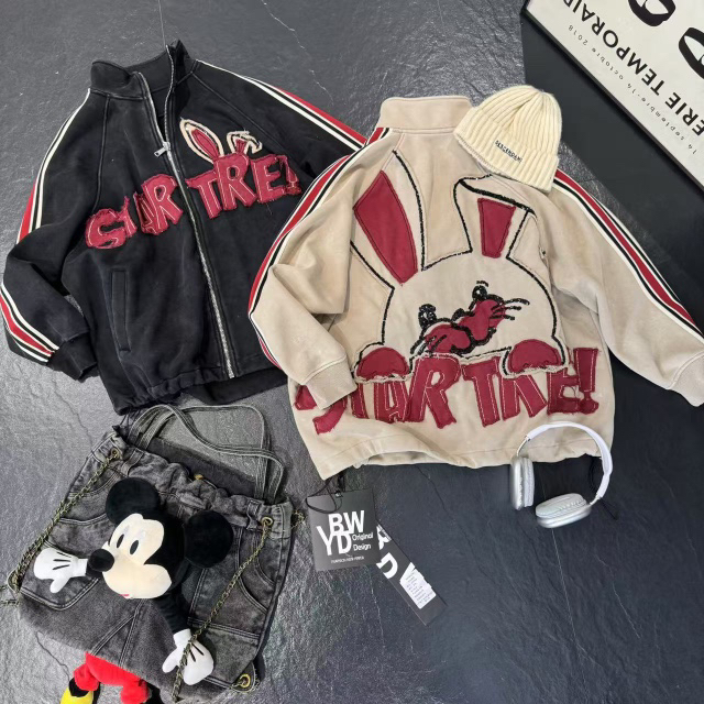 秋冬新款做旧兔八哥加绒加厚潮牌外套