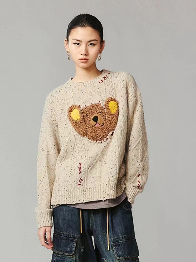 UOOYAA/乌丫冬季新款「熊熊系列」小熊假两件套头毛衫2799