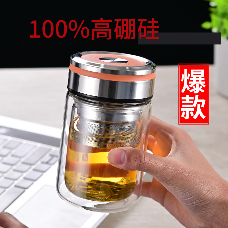 【加厚款】矮胖玻璃杯加厚双层高硼硅耐高温透明家用杯子便携泡茶杯