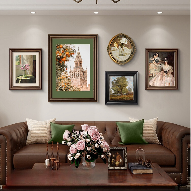 法式客厅装饰画美式沙发背景墙挂画餐厅壁画高级感组合画联画走廊