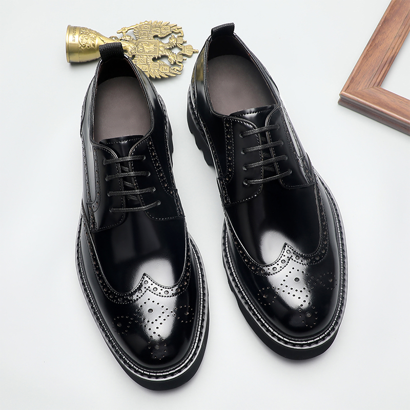 布洛克皮鞋男厚底增高商务正装男鞋潮流英伦风真皮休闲德比鞋圆头