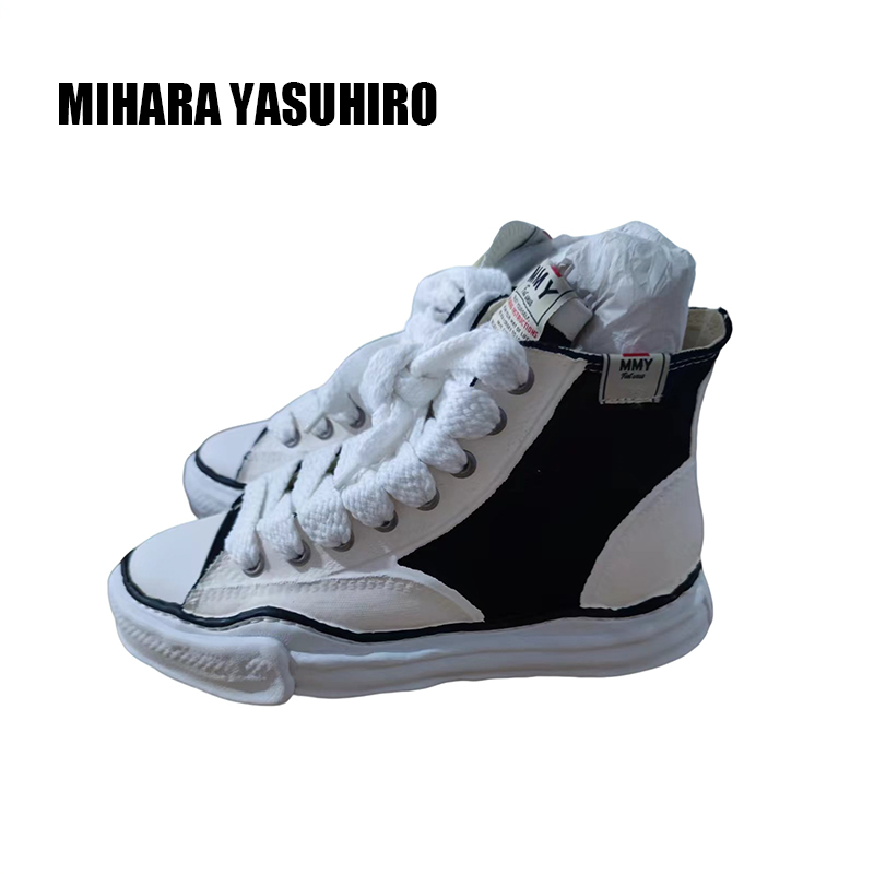 全新未使用 MIHARA YASUHIRO  时尚休闲 男式高帮帆布鞋 黑白色
