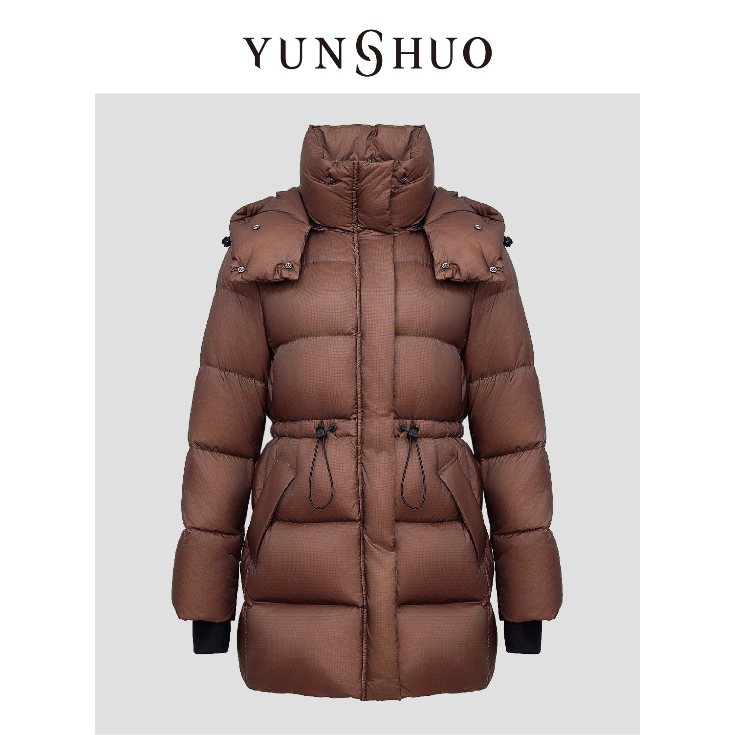 YUNSHUO允硕冬季新品时尚百搭鹅绒收腰气质连帽立领羽绒服816113
