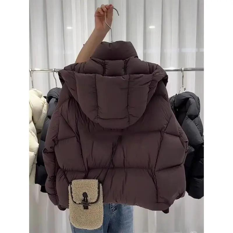 咖色连帽羽绒棉服冬季新款女装高级感超好看小个子短款羽绒棉羽绒