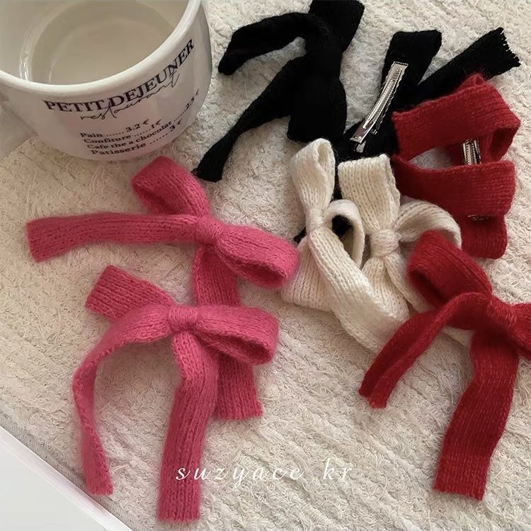 温柔毛线蝴蝶结发夹甜美气质发夹双马尾发卡秋冬发饰品头饰
