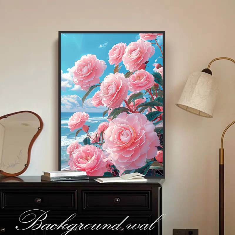 山茶花十字绣新款线绣客厅卧室植物花卉简约唯美大气手工满绣22色