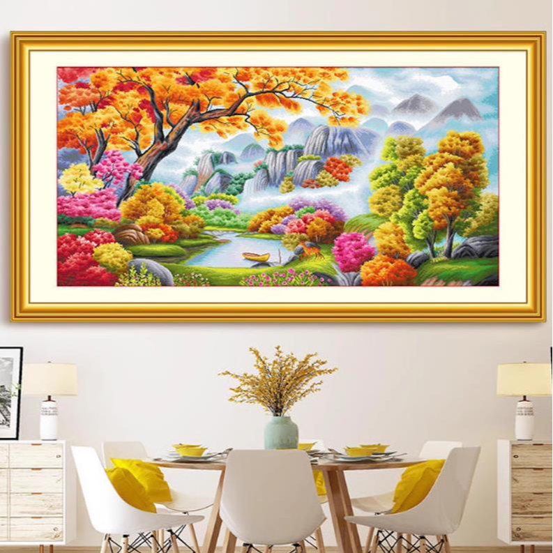世外桃源十字绣满绣58色2025新款线绣客厅风景大幅简约现代简单