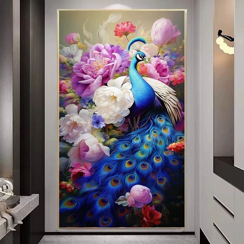 繁花似锦牡丹孔雀十字绣满绣46色2025新款线绣客厅竖版玄关大幅