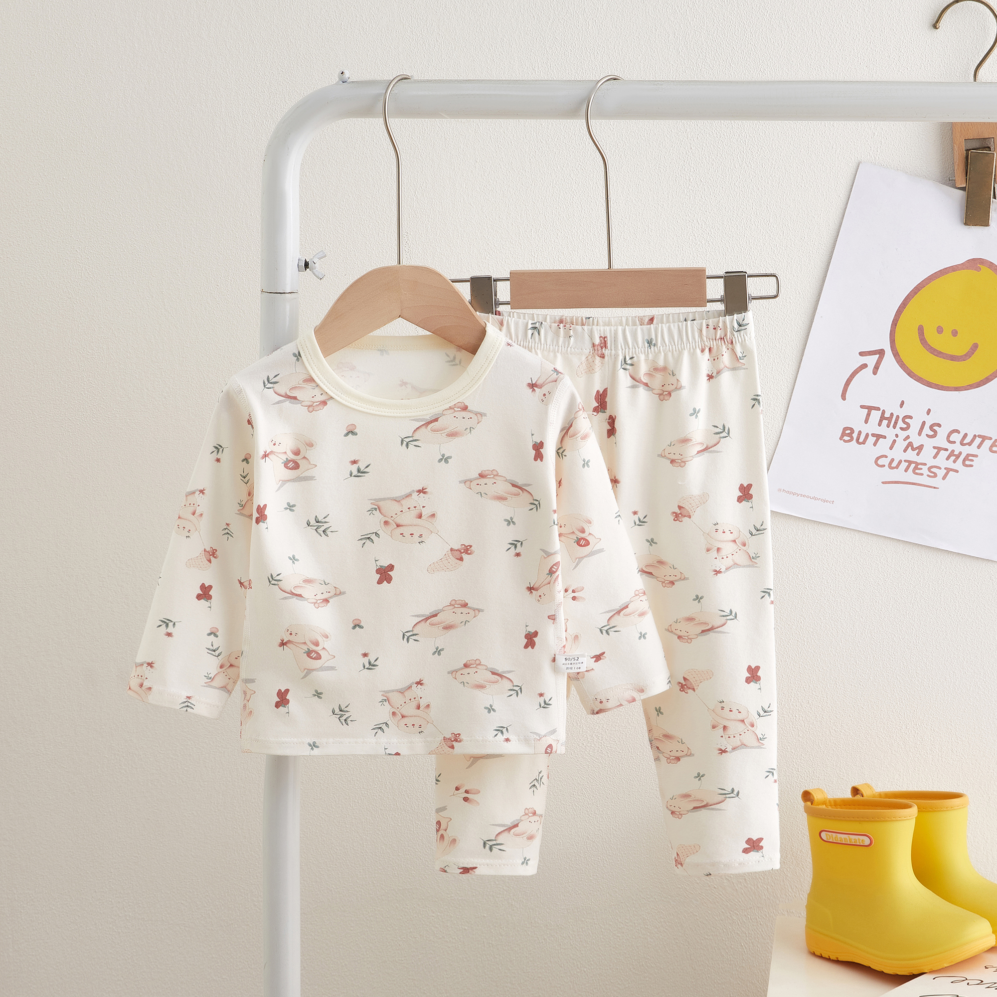 秋冬儿童纯棉国风莱卡内衣套装男童女童秋衣秋裤睡衣家居服