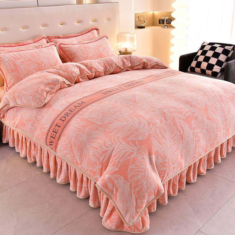 冬季9斤加厚牛奶绒四件套珊瑚绒被套双面加绒保暖床品4件套a类