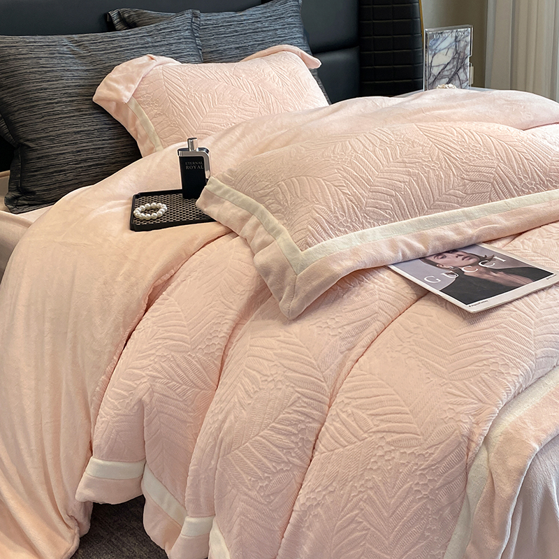 ROWHOLLY一叶知秋雕花牛奶绒四件套双面绒加绒保暖轻奢毛绒床品