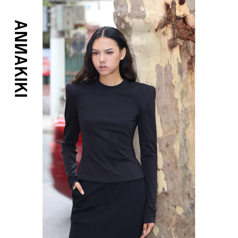 【AUNISEX专属】ANNAKIKI 立体垫肩直角肩长袖T恤 3D3T0203H766