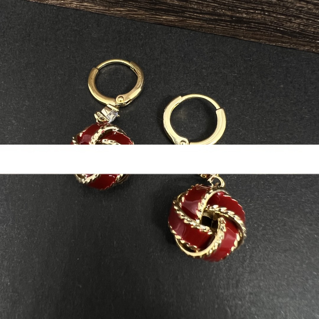 1238红色丝带圆球耳钉JEH01238-0360