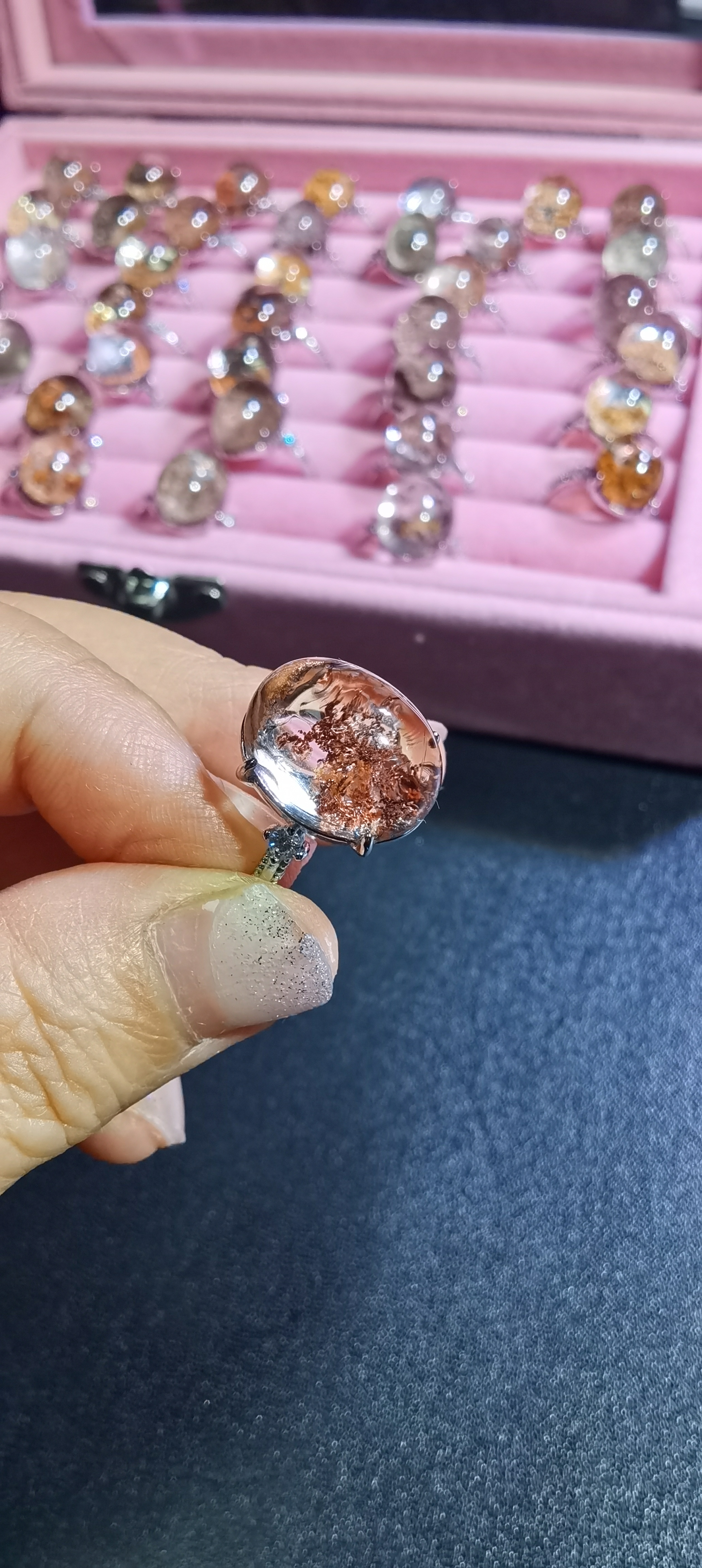 天然水晶戒指幽灵戒指，戒面尺寸：12*16mm