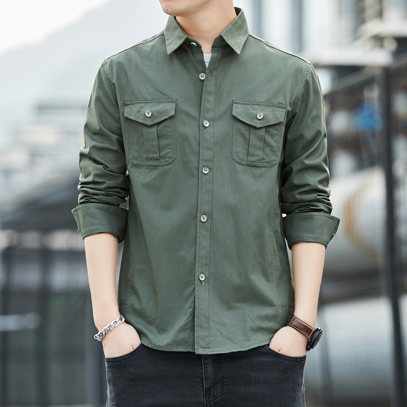 高品质纯棉多口袋工装衬衫长袖男士春秋季户外休闲潮流大码衬衣
