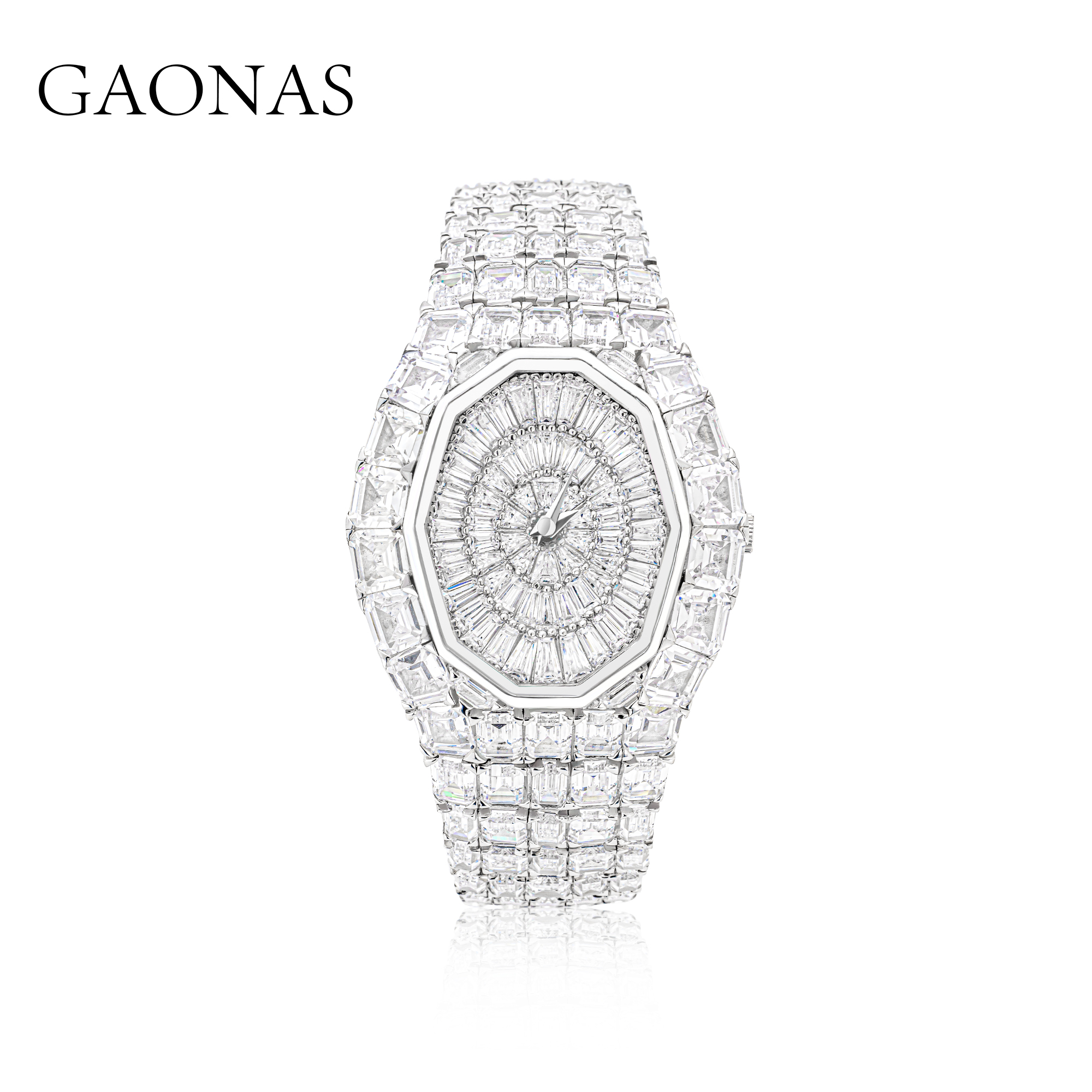 GAONAS恒久风范 欧美高奢满钻富婆白色重磅豪镶手表10179SW
