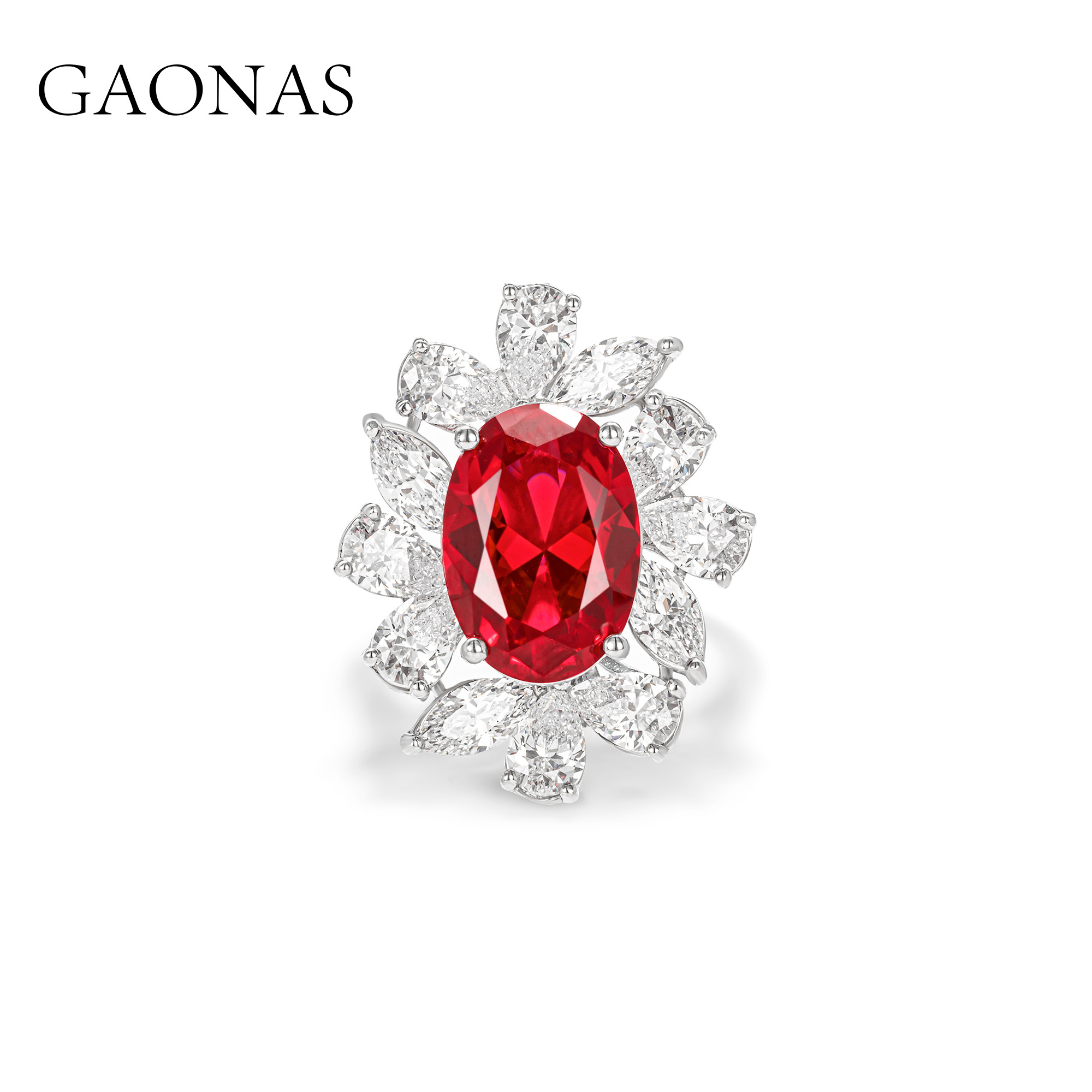 GAONAS 925银合成锆石戒指 红色经典繁花日常奢华红色戒指10092JR