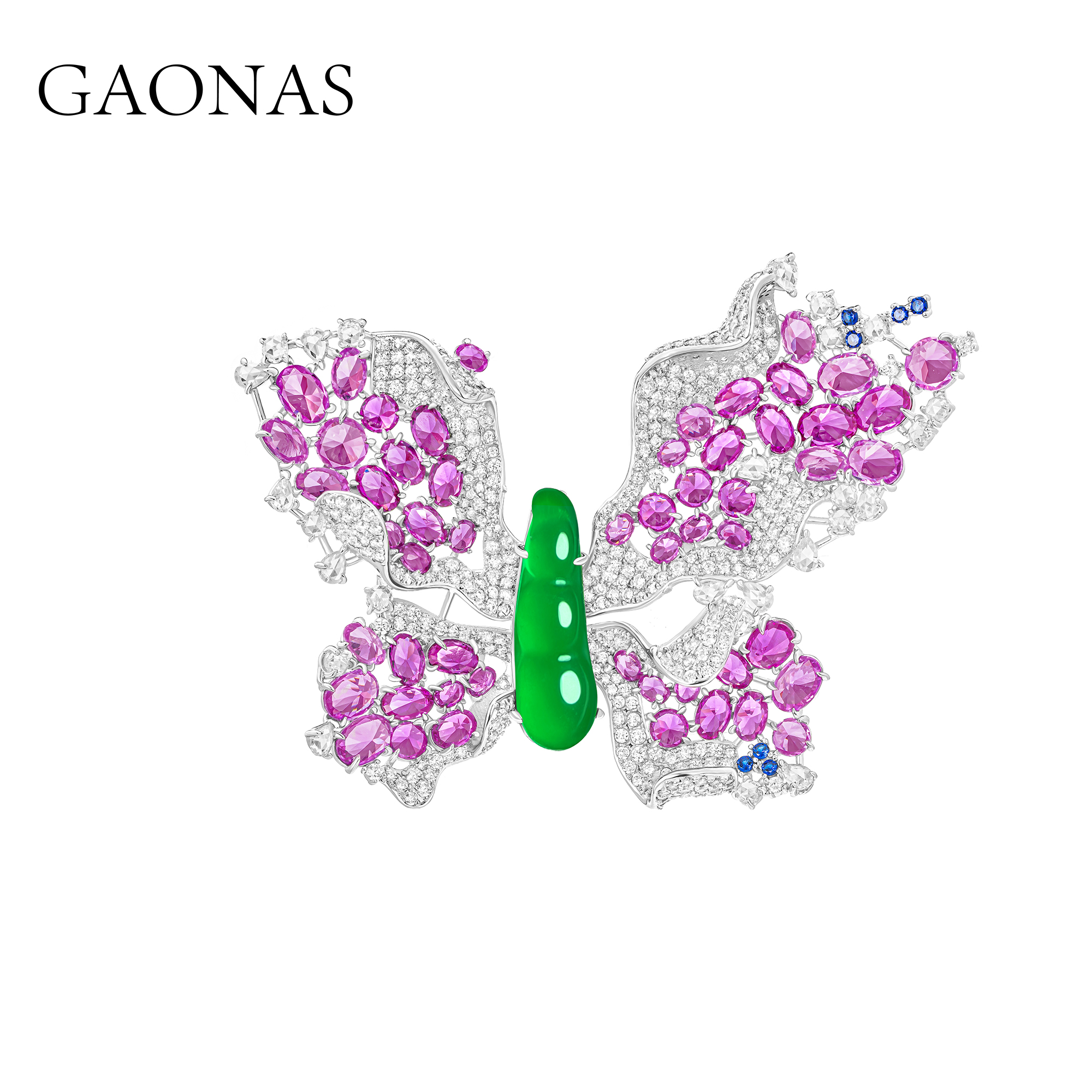 GAONAS 925银合成锆石胸针 幻蝶缱绻  绿色豆子蝴蝶粉胸针10346ZG