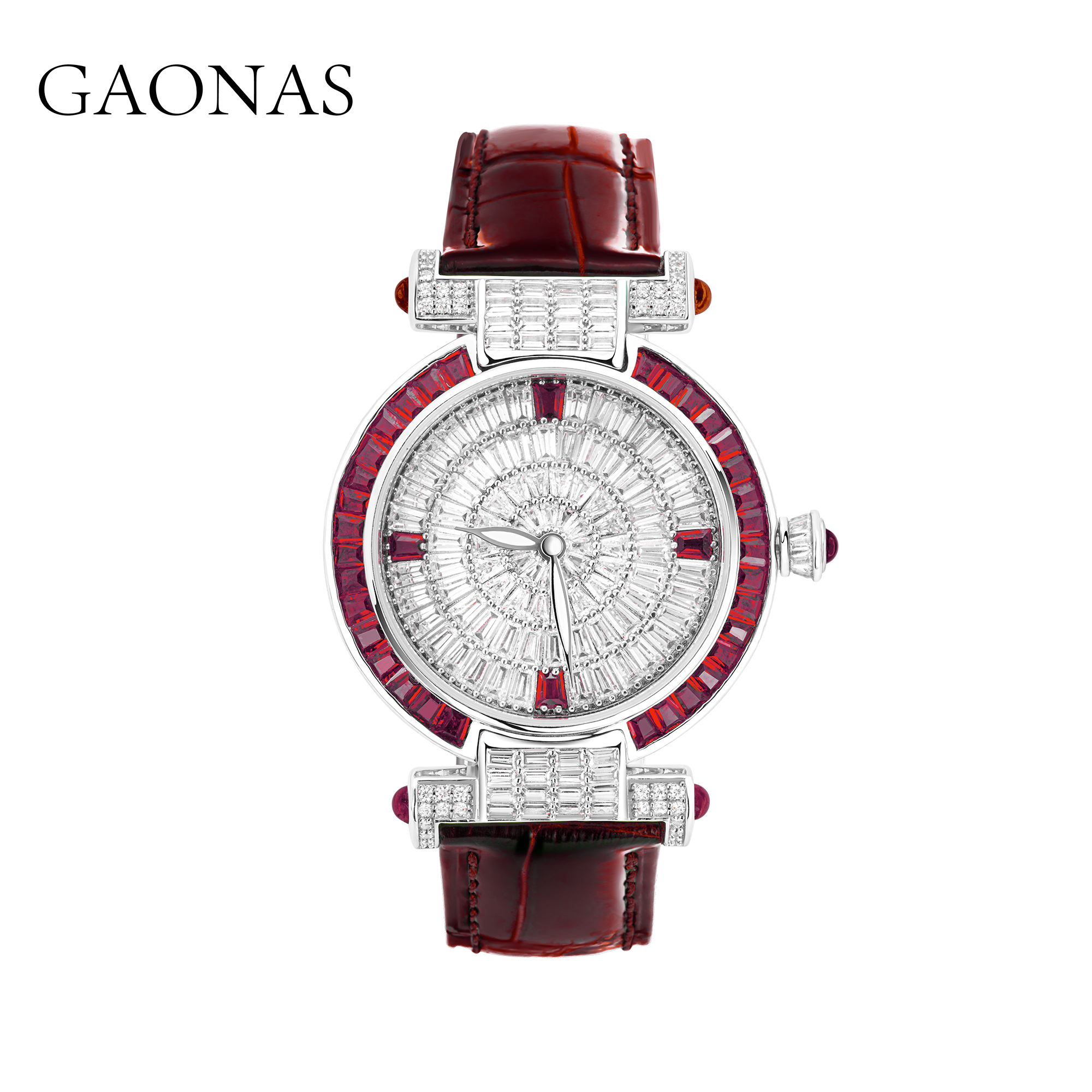 GAONAS T方钻满钻时尚潮流防水红色女士腕表镶钻百搭10183SR