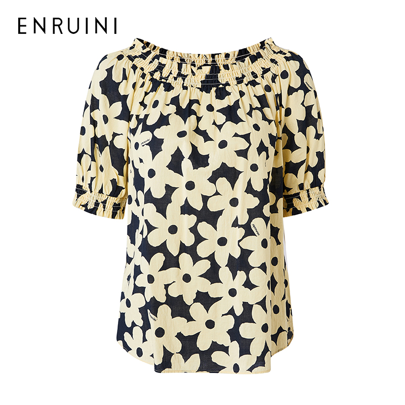 恩瑞妮新款印花夏季新款短袖上衣EQXE5A139