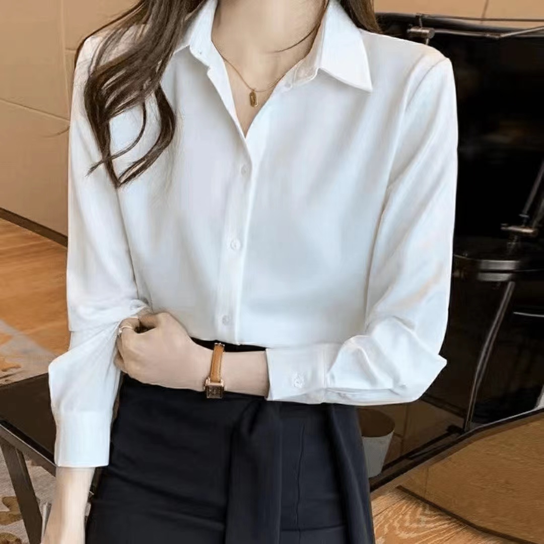 春季新款缎面衬衫网红职业百搭显瘦高级感宽松外穿女衬衣