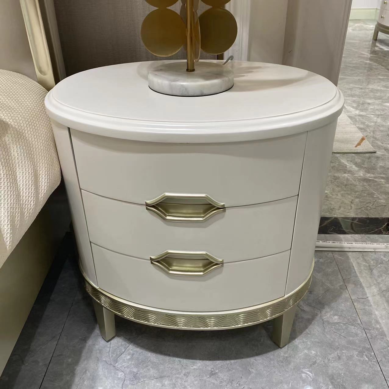 美式轻奢实木床头柜高级家用床边小柜子储物卧室床边柜椭圆床头柜